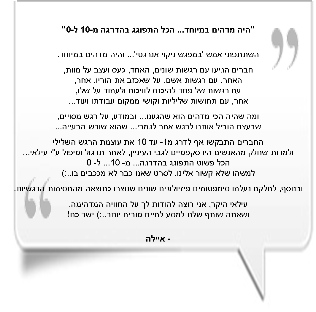 היה מדהים במיוחד... הכל התפוגג בהדרגה מ-10 ל-0 - עדות איילה היה מדהים במיוחד... הכל התפוגג בהדרגה מ-10 ל-0 - עדות איילה