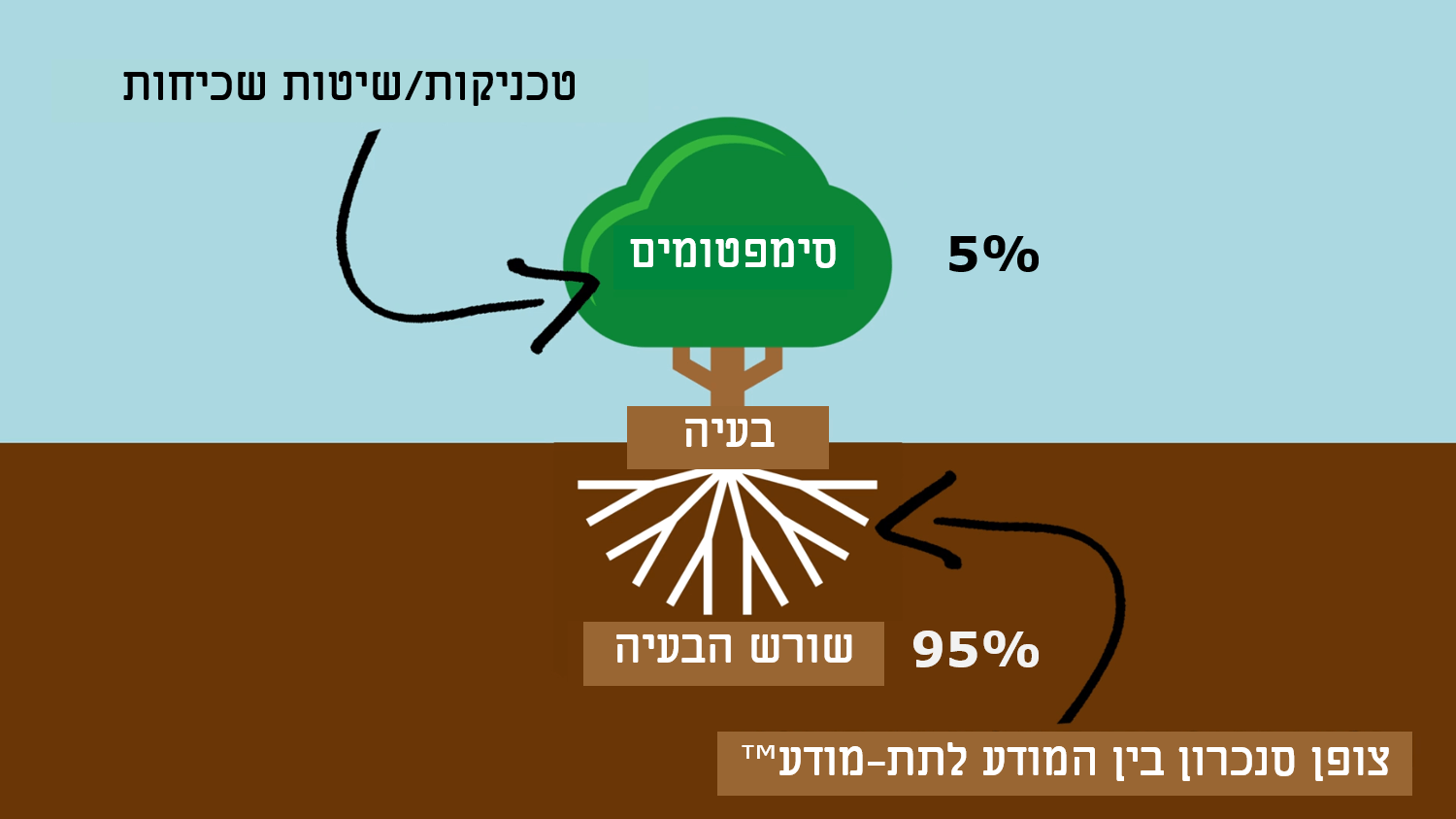 שורש הבעיה (95%) והפתרון השלם לשורש הבעיה (ולא רק לסימפטום - 5%) - צופן סנכרון בין המודע לתת-מודע שורש הבעיה (95%) והפתרון השלם לשורש הבעיה (ולא רק לסימפטום - 5%) - צופן סנכרון בין המודע לתת-מודע